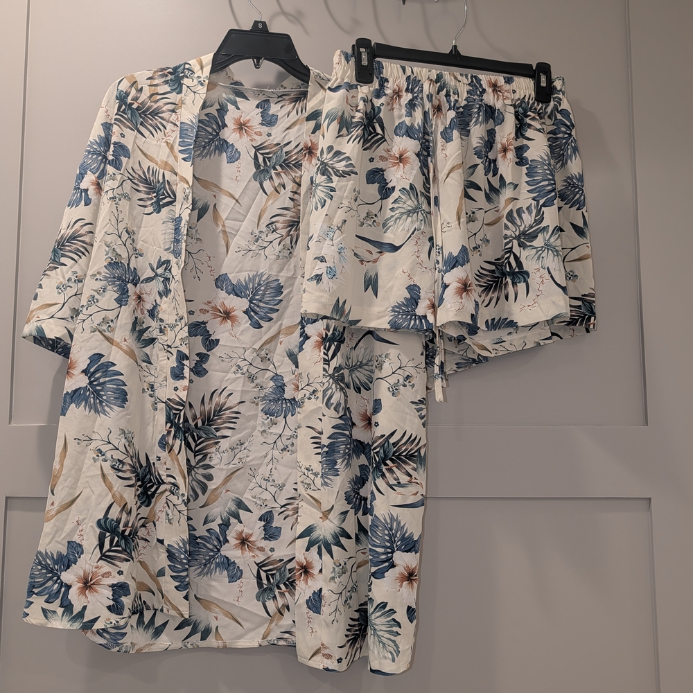 NWT SHEIN Floral Print Open Top and Shorts Set - L
